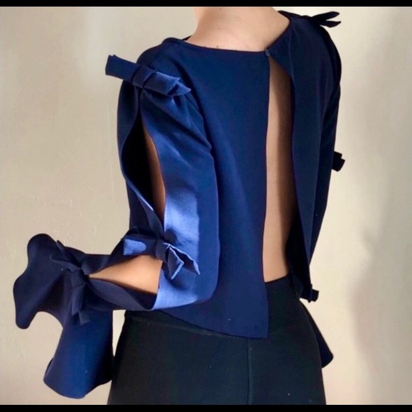 Few Moda Backless Blouse with Bow Accents - Picture 2 of 7